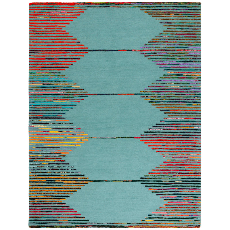 Tapis rayé en laine / coton Knylah, Rectangle 8 pi x 10 pi