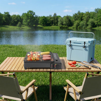 Réchaud à gaz portatif de 2,2 kW pour barbecue de table, avec housse de transport, idéal pour les pique-niques, le camping et les barbecues dans le jardin.