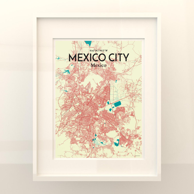 Mexico City Map in Tricolour 1 Piece Wall Art, 20cm H x 16cm W x 0.05cm D