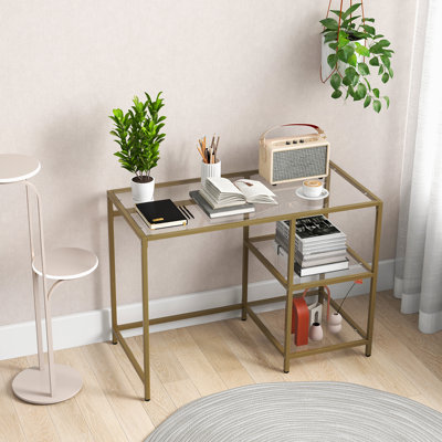 Sharifah Glass Top Metal Base Computer Desk