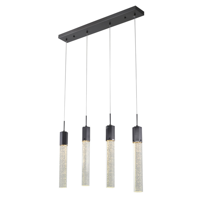 4-Light Matte Black Island Lighting With Clear Bubble Crystals, Black