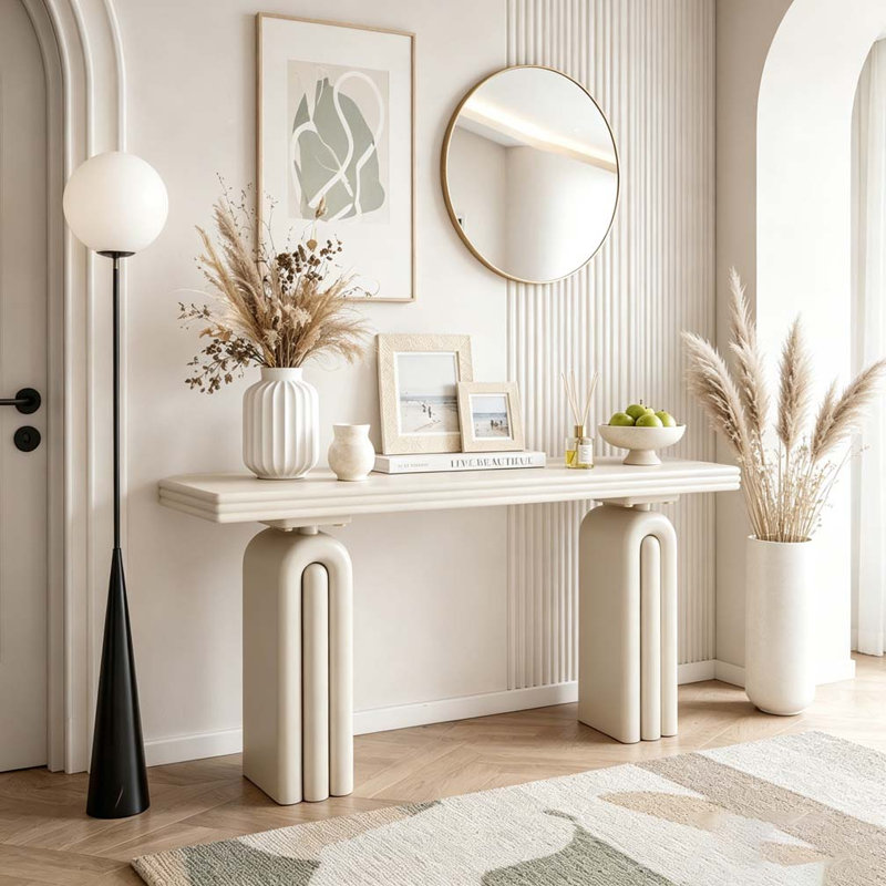 Console élégante et luxueuse en placage d'acacia, Beige