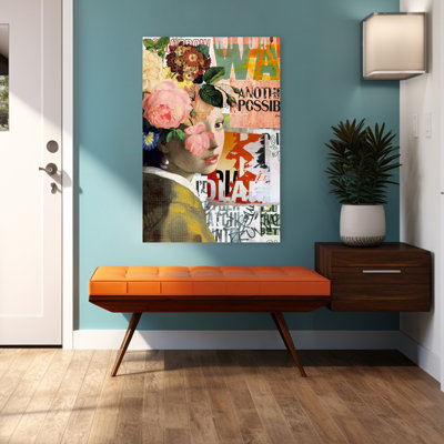 Girl With Pearl - A Mash Up Contemporary Flower Portrait Wall Art