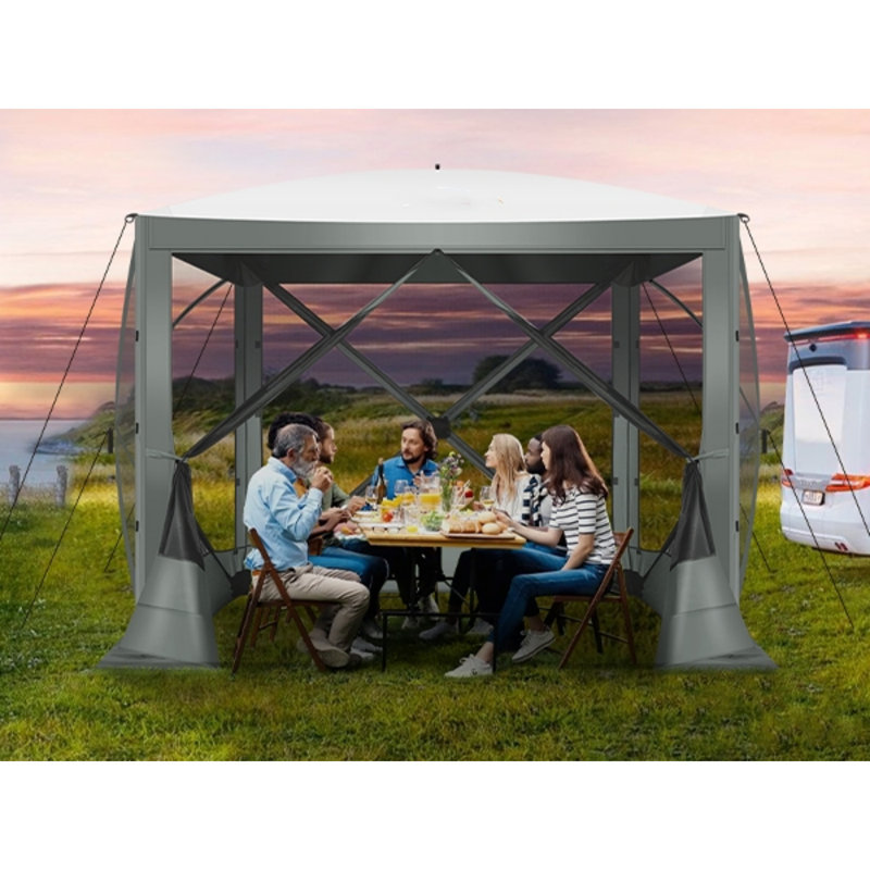 6x6FT Camping Gazebo Screen Tent,  Sided Pop-up Canopy Shelter with Mesh Windows, Grey