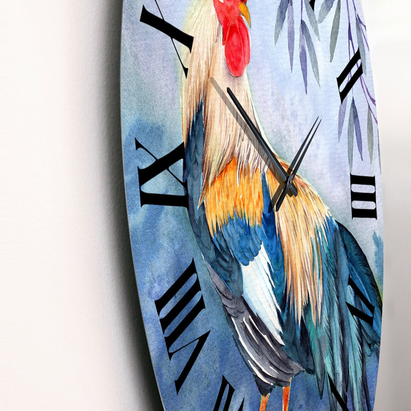 Horloge murale traditionnelle coq coloré à queue longue émeraude rouge, Moyen