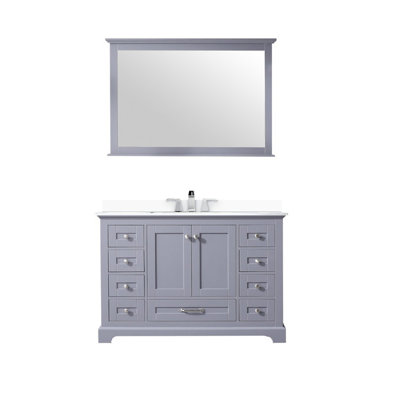 Ensemble de meuble-lavabo simple 48 po, lavabo carré et miroir 46 po avec robinet Dukes, Gris foncé, Marbre de culture blanc