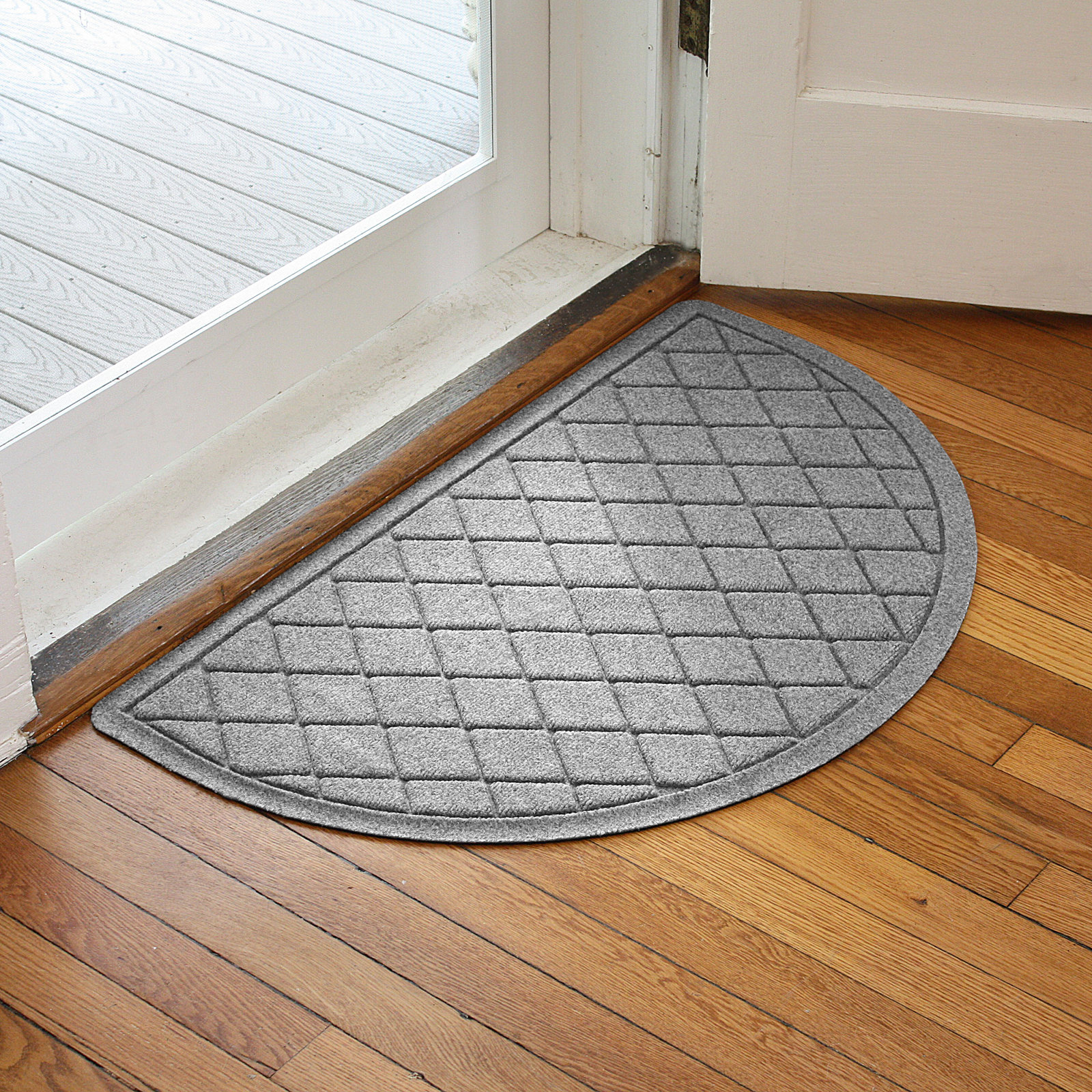 WaterHog Non-Slip Indoor/Outdoor Doormat, Medium Gray, Semi-Circle 24" x 39"