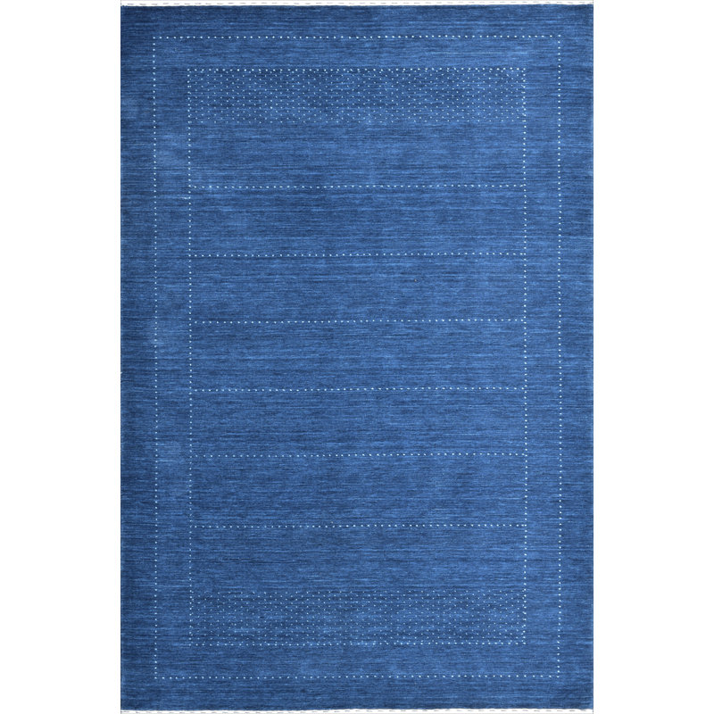 Tapis bleu de haute qualité noué à la main, Rectangle 8 pi 9 po x 11 pi 9 po