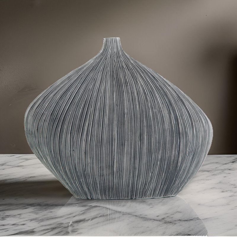 Gray Asymmetrical Polyresin Decorative Vase, 16 Inch