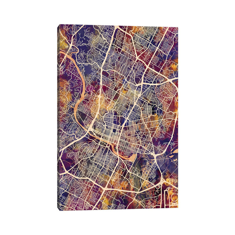 Austin Texas City Map II by Michael Tompsett - Wrapped Canvas Gallery-Wrapped Canvas Giclée, 20.32 cm H x 30.48 cm W