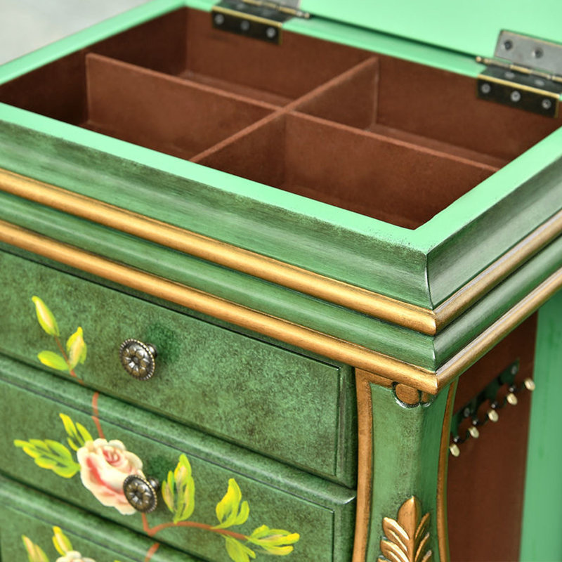 Green Rectangular Solid Wood Jewelry Armoires