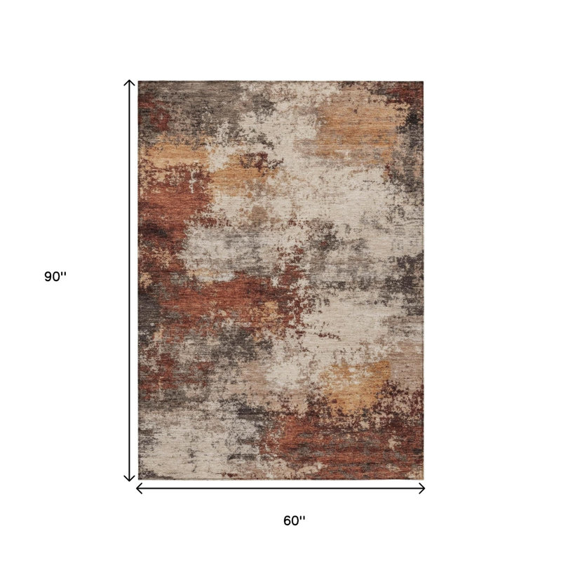 Tapis extérieur lavable abstrait rouille et beige 5 pi x 8 pi