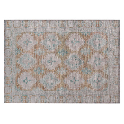Machine Washable Indoor/Outdoor Xhevrie Terracotta Rug