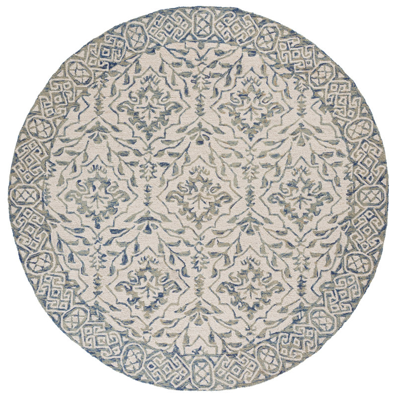 Tapis floral en laine touffeté à la main Pimentel, Rond 7 pi