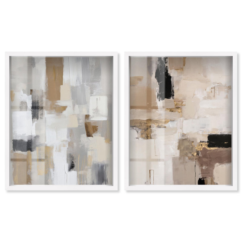 Ensemble de décoration murale bohème moderne et minimaliste à motif abstrait Boho par Art Remedy, cadre blanc, 24 x 30