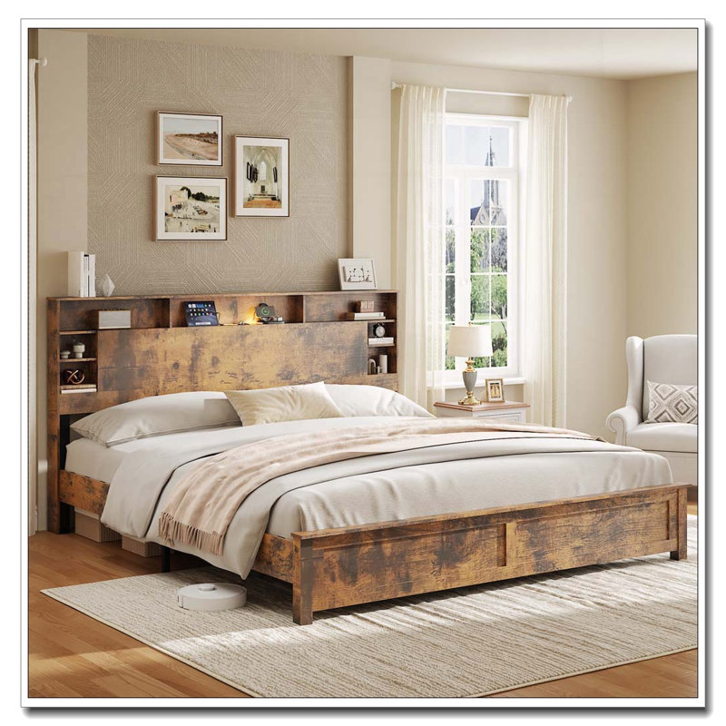 Bed Frame with Charging Station & LED Lights, KING