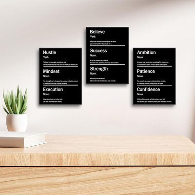 Art inspirant sur toile, citations de 3 pièces, succès, entrepreneurs, affiches, impression de décor de bureau, peinture pour bureau, salle de bain