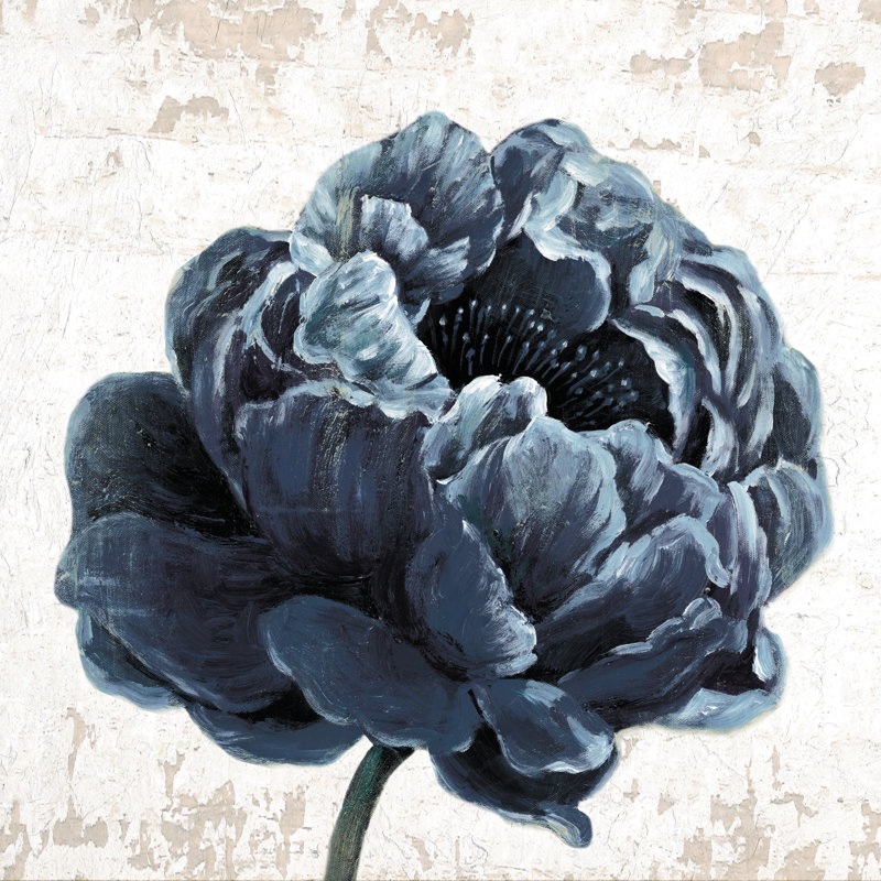 Bleu marine sur fond crème - peinture sur toile tendue, Toile encadrée noire, Non, H 12 po x l 12 po x P 1,25 po