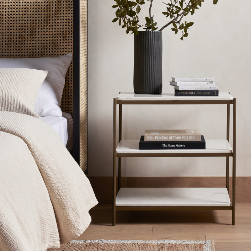 Feltault Nightstand, Antique Brass/White