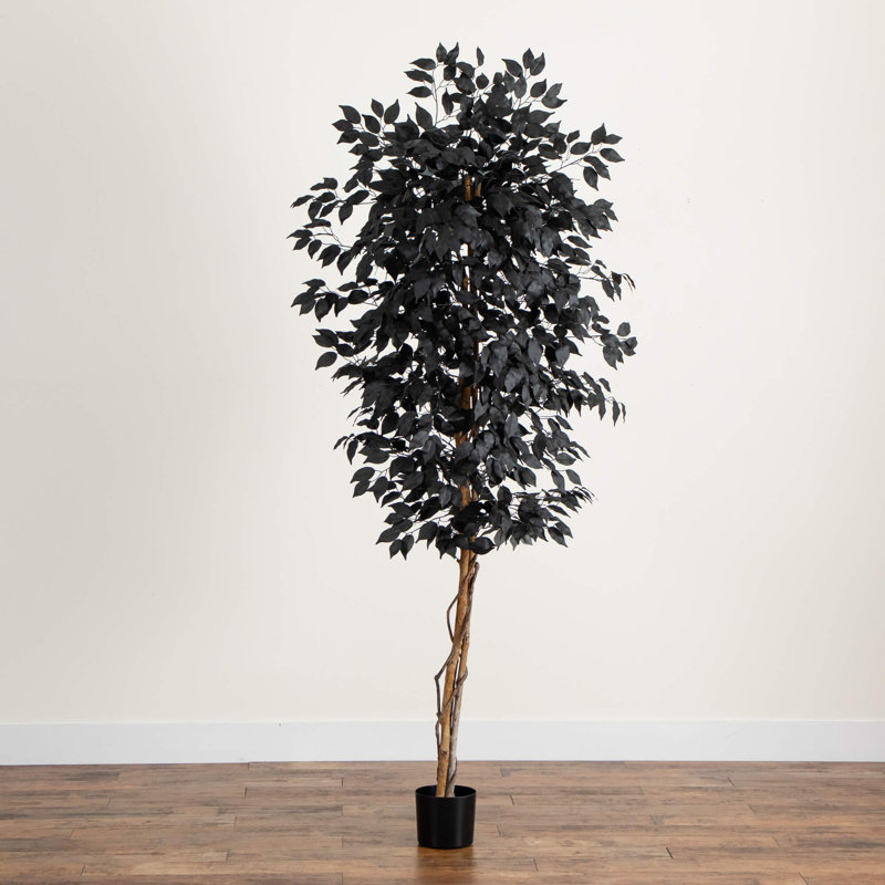 Ficus artificiel noir d'Halloween avec tronc naturel, H 72 po x l 30 po x P 30 po