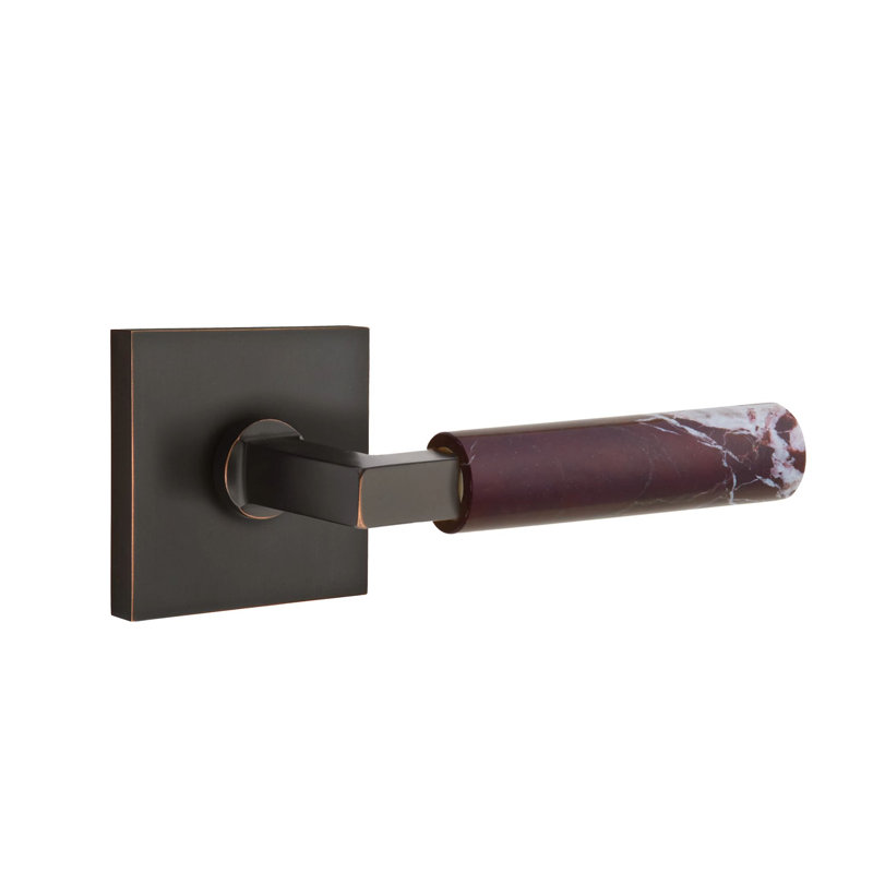 Emtek Select PRIVACY Leverset w/ Square Rosette & L-Square Stem, Rosso Levanto Marble Lever (CF), Oil Rubbed Bronze