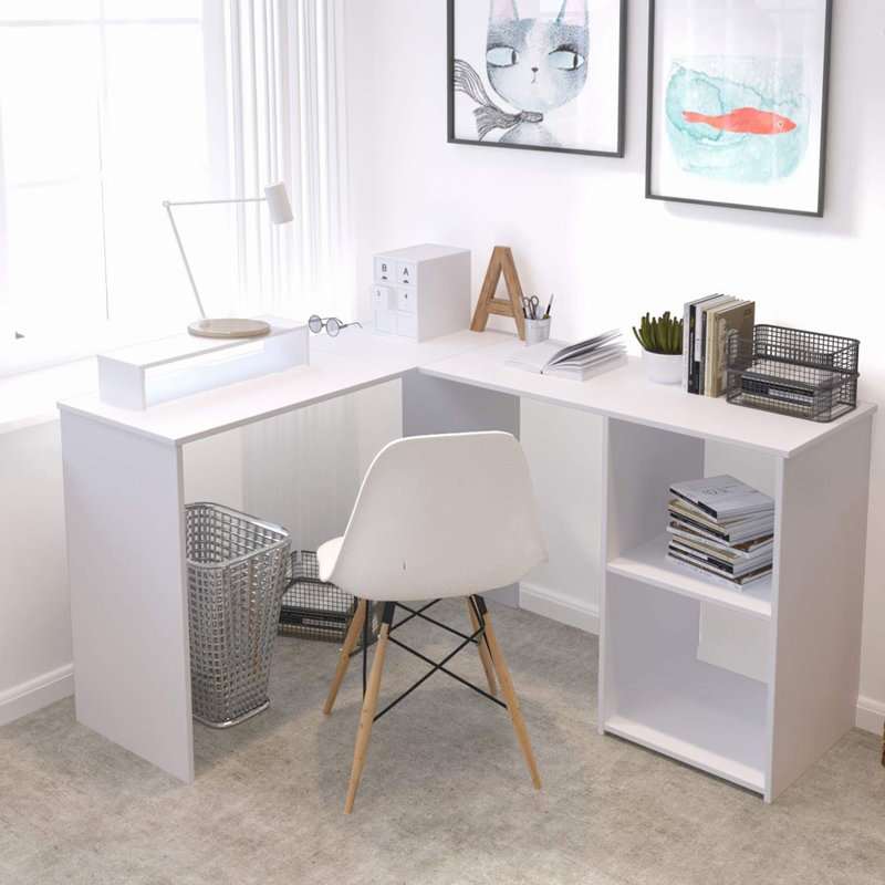Erris L-Shaped Computer Desk, White, 74cm H x 135cm W x 40cm D