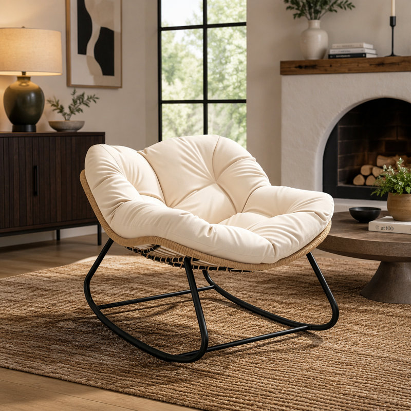 Fauteuil à bascule berçant, conception surdimensionnée avec coussin, parfait pour la détente intérieure et extérieure dans la cour, le patio, le jardin
