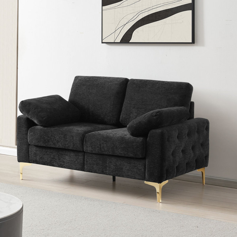 Causeuse 55,51 po Dunsmore, Chenille noir, Bois massif