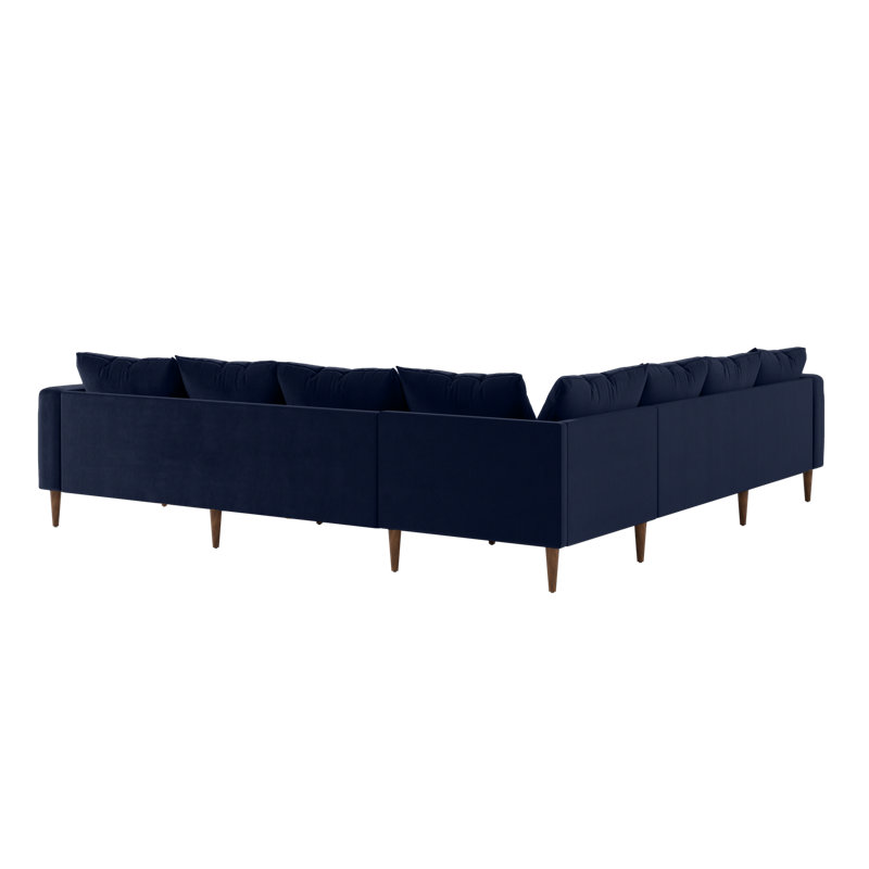 Essential 7-Seat Corner Sectional, Indigo Recycled Velvet, Dark Brown