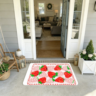 Tapis d'entrée rouge rouge rose fraise, 20 po x 32 po, intérieur / extérieur