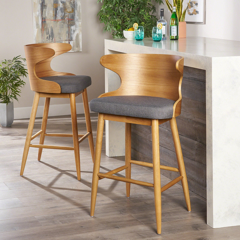 Ensemble de 2 tabourets de bar Mid-Century modernes, gris anthracite et naturel