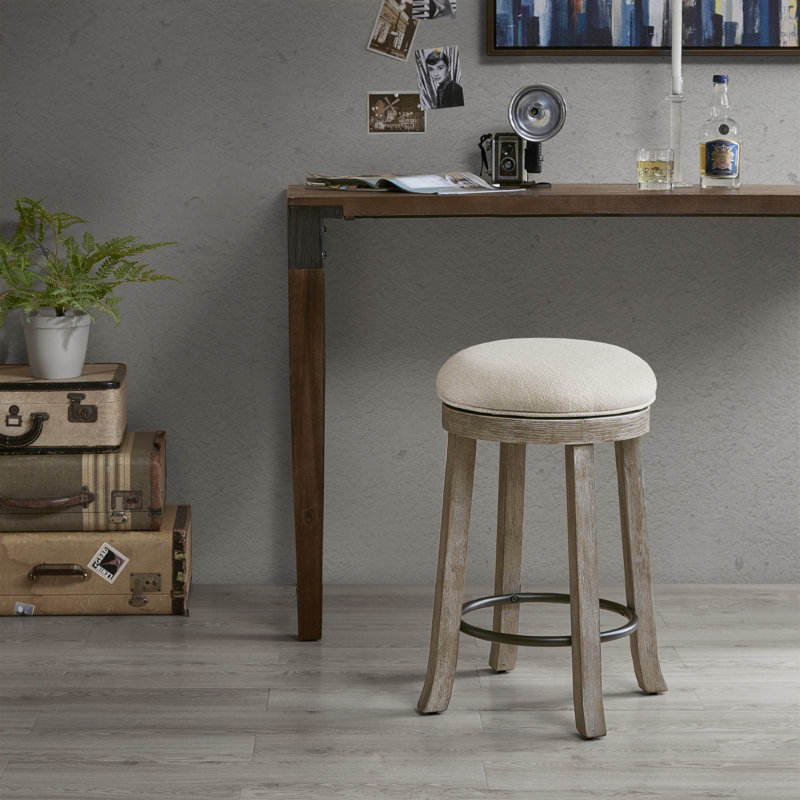 Tabouret de comptoir pivotant rembourré avec structure en bois massif Jameece
