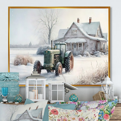«Tractor at the Barn in Winter II», peinture sur toile