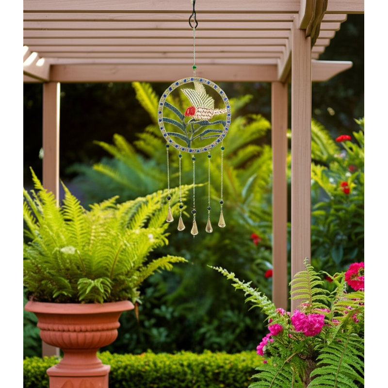 Carillon de vent suspendu avec colibri Vibrant