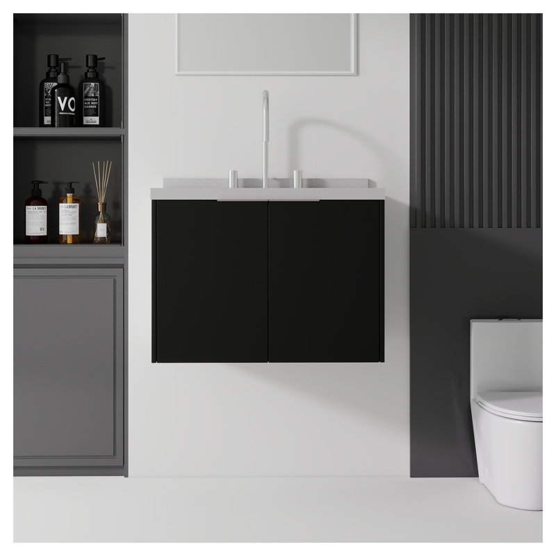 Meuble-lavabo flottant noir de 24 po avec lavabo intégré et porte à fermeture en douceur, Black