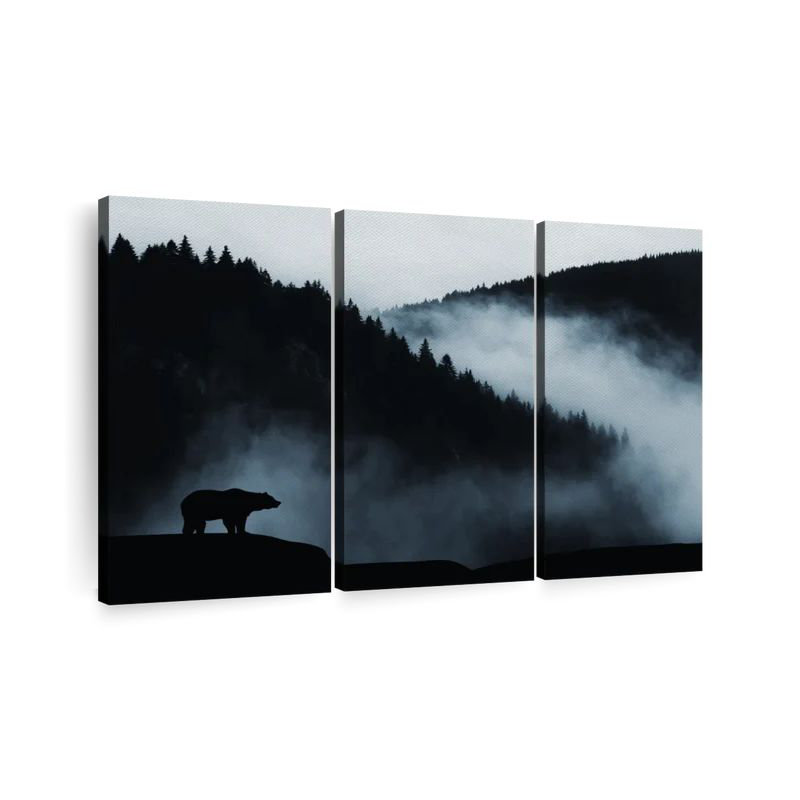 3 pièces Foggy Mountain Bear, H 42 po x l 65 po x P 1,25 po