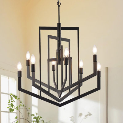 Lustre, luminaire suspendu géométrique à 8 lumières, luminaire de style campagnard industriel rustique, grands lustres de vestibule pour plafonds hauts, pour îlot de cuisine, escalier, couloir