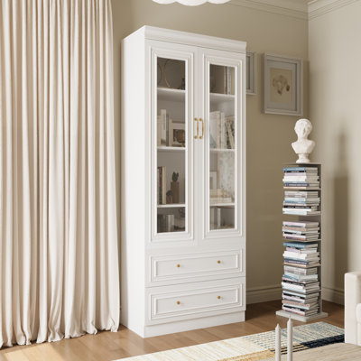 79" Tall Bookcase with 2 Glass Doors and  2 Drawers