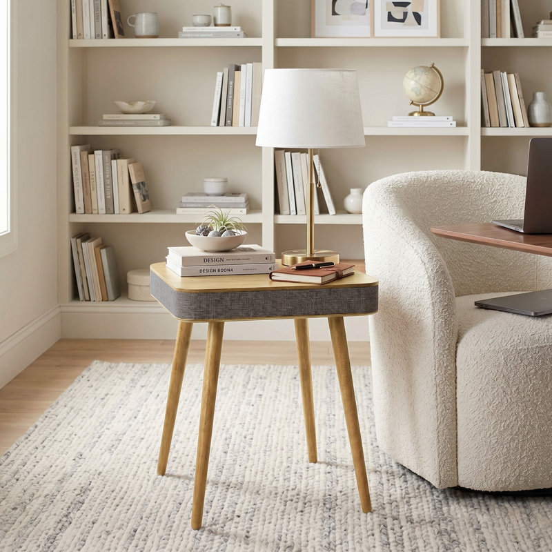 Modern Mart End Table With Bluetooth Speaker, Wireless Charge, 20"L×18"×20"H