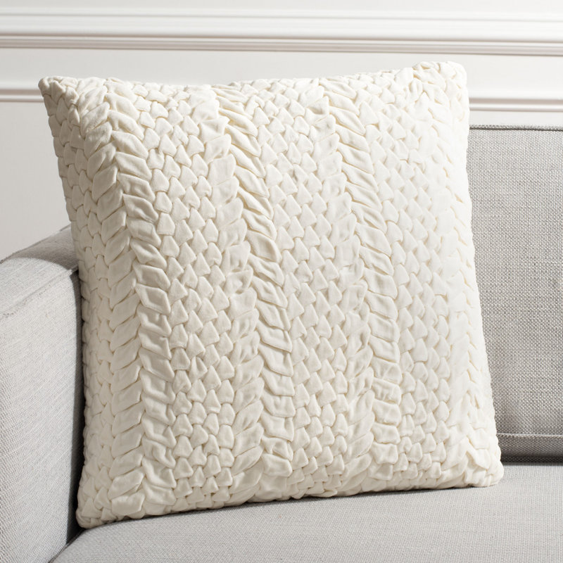 Cream Cotton Textured Square Throw Pillow