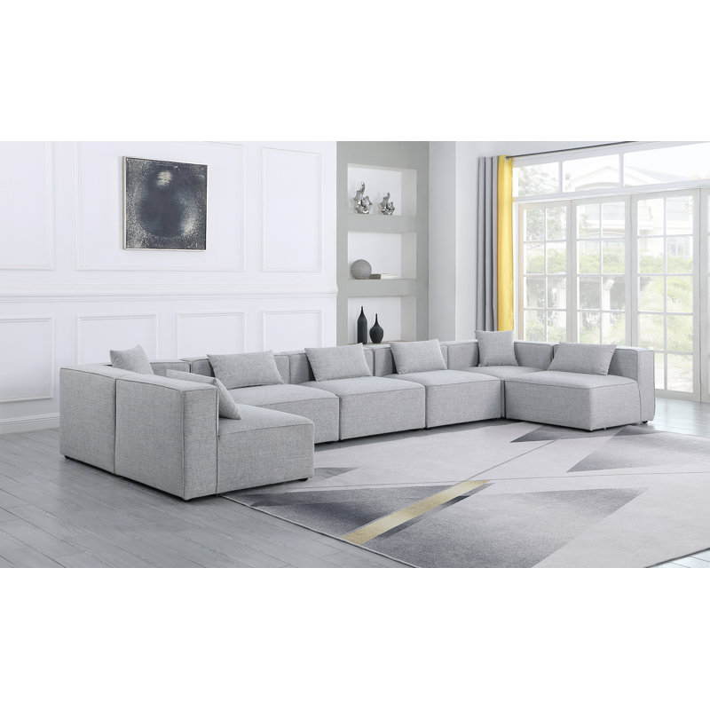 Canapé modulaire symétrique de 180 po Narmeen, Tissu gris texturé en lin