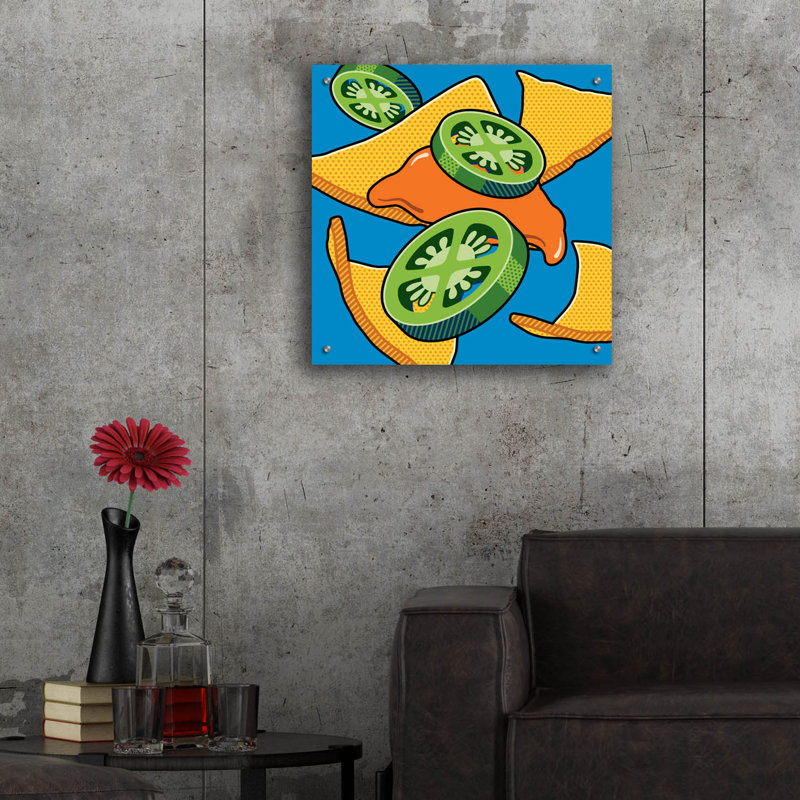 " Nachos With Jalapen~os On Blue " Print, 24" H x 24" W