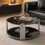 Table basse moderne à deux niveaux avec plateau en verre trempé et structure en acier inoxydable-893927201