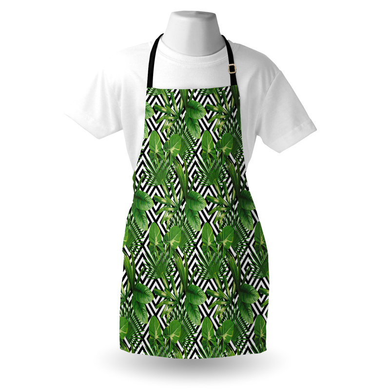 Tablier de préparation et saveur abstrait unisexe, cocotier moderne, taille adulte, noir, blanc, vert forêt