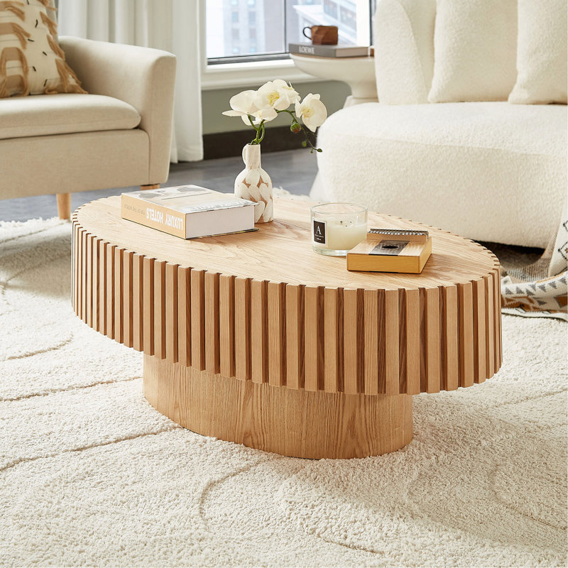 Table basse à tambour moderne de 43,7 pouces de style moderne fabriquée à la main par Ellipse