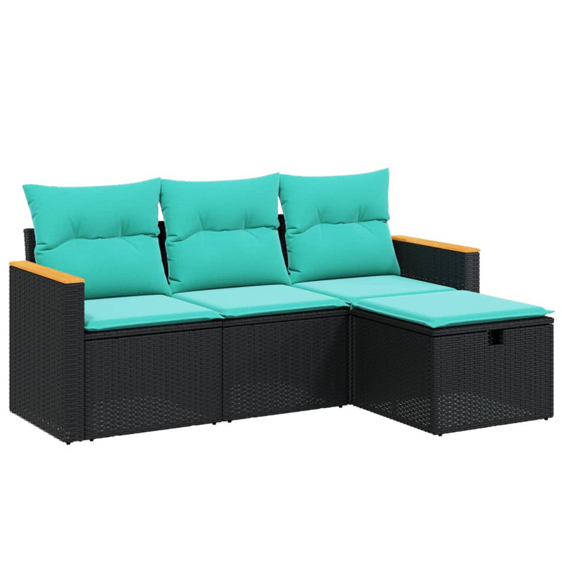 Ebern Designs 4 Piece Patio Sofa Set With Cushions Poly Rattan, Blue, Black