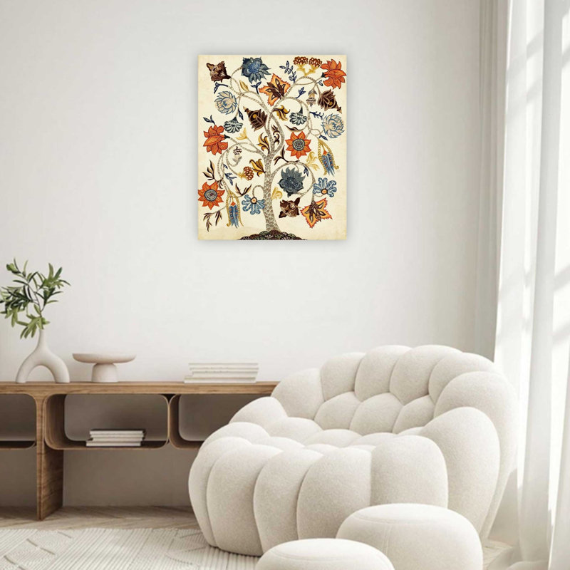 Décoration murale rétro sur toile, arbre de vie, beige 24 x 32