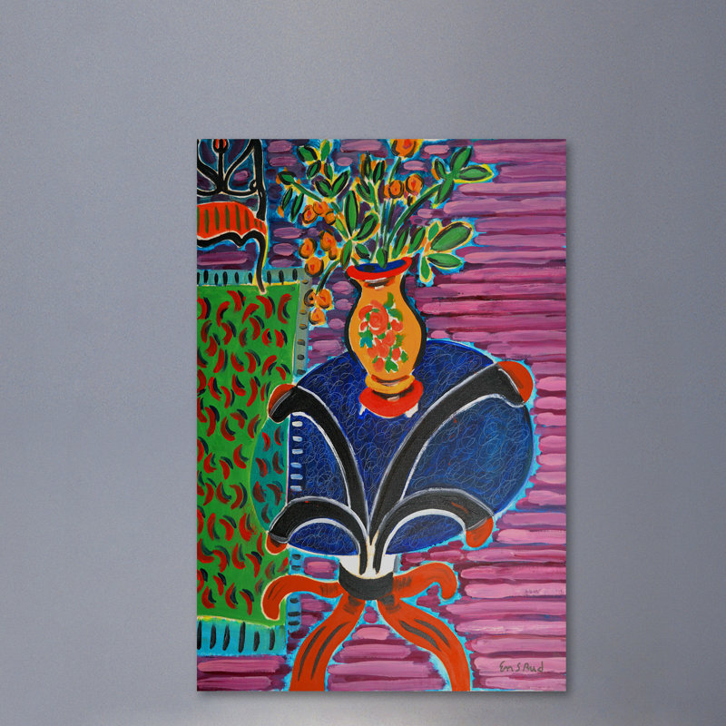 « bouquet on glass table » par wayne ensrud, reproduction d’art sur toile tendue, H 36 po x l 24 po