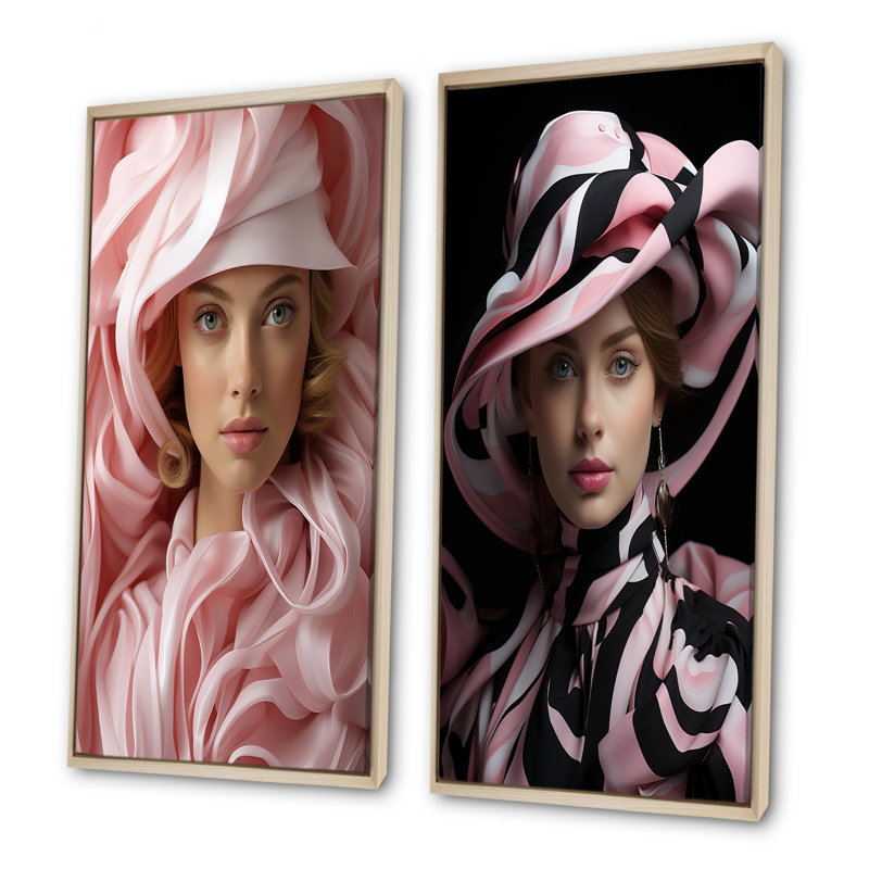 Femme chic avec chapeau - ensemble de salon mode et art mural, Encadrement brun, H 28 po x l 25 po
