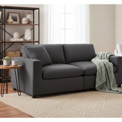 2 housses modulaires gris anthracite avec plumes de duvet et dossier rembourré de fibres, housses amovibles